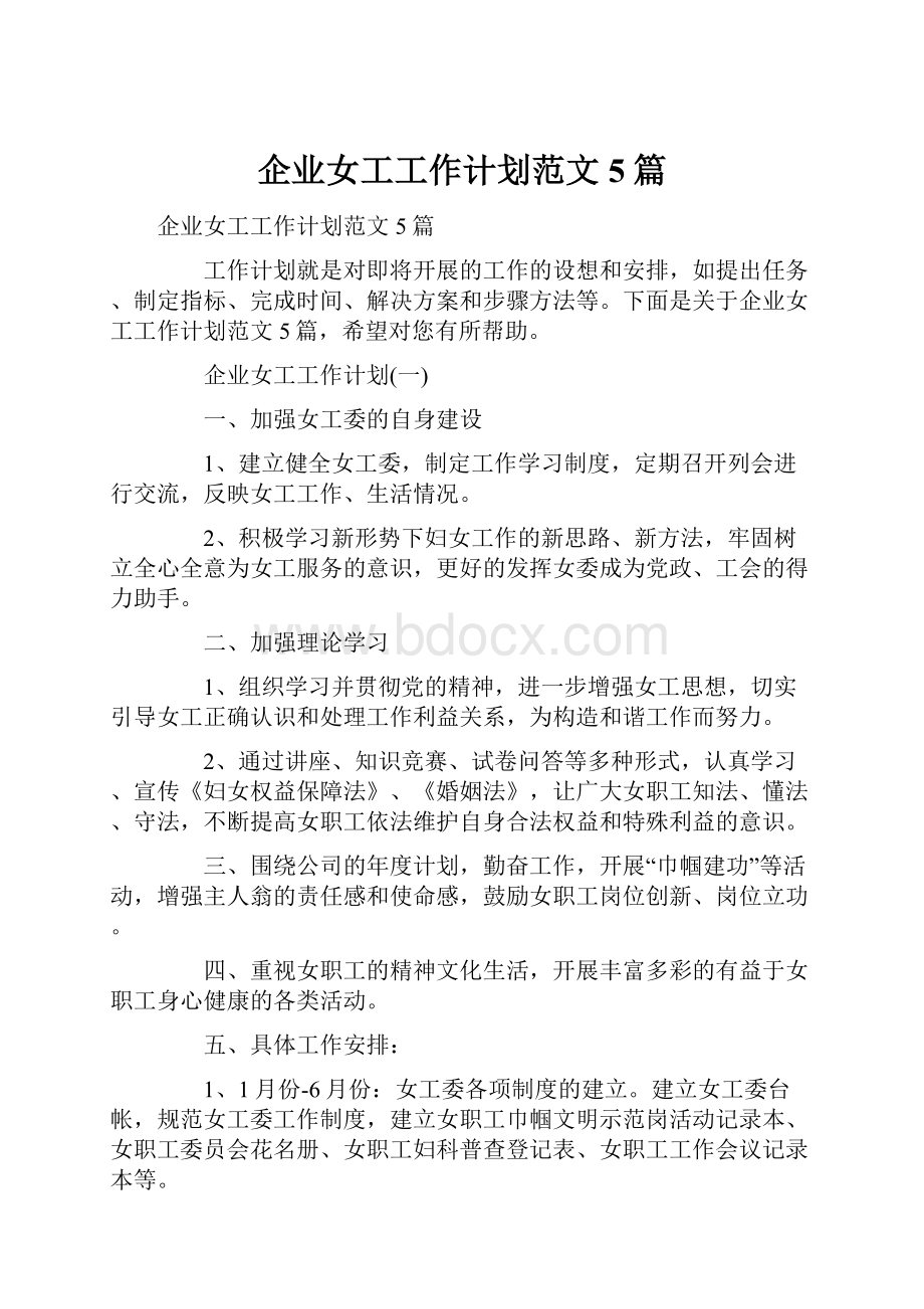 企业女工工作计划范文5篇.docx