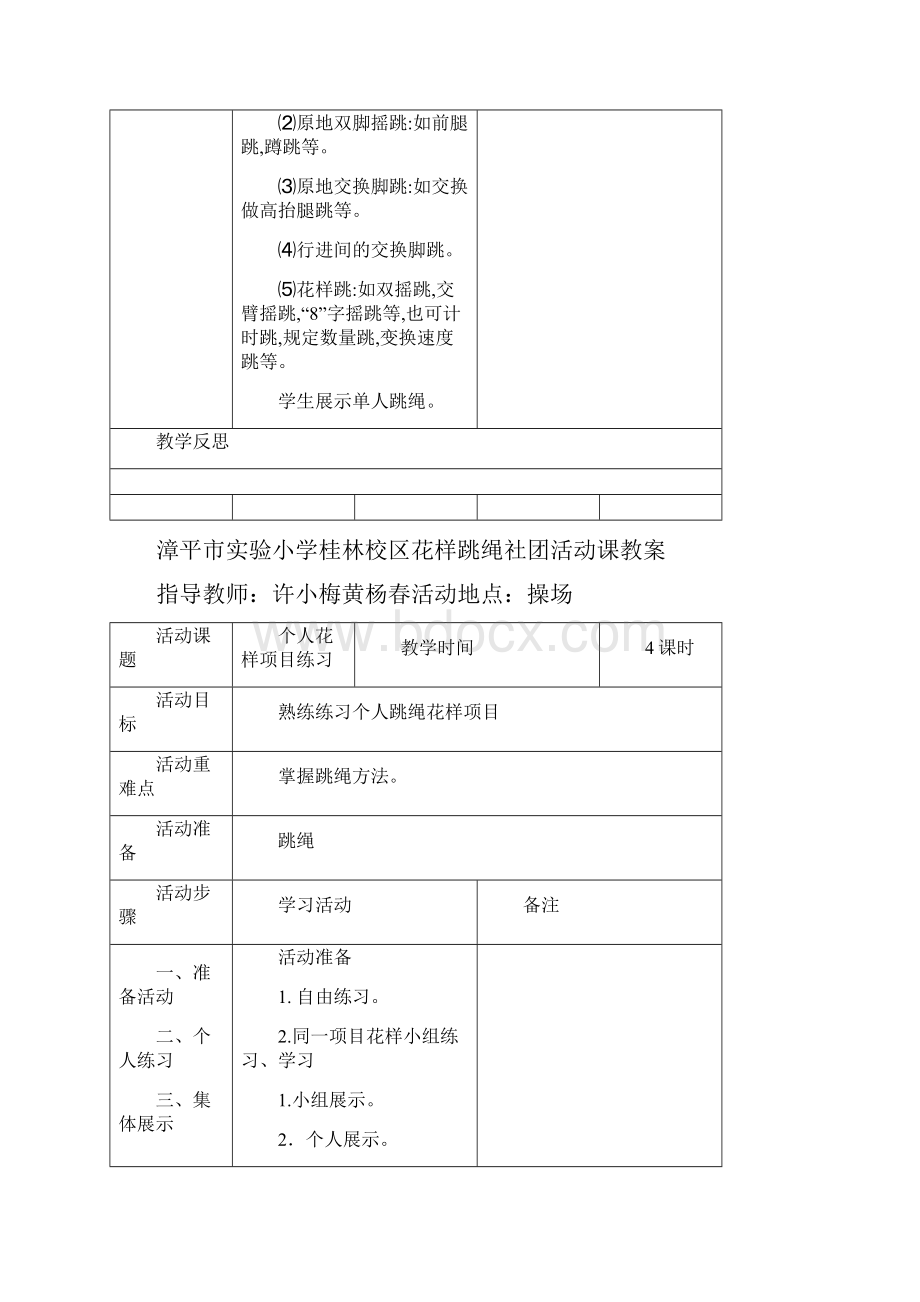 社团活动教学教学教案表格模板格.docx_第2页