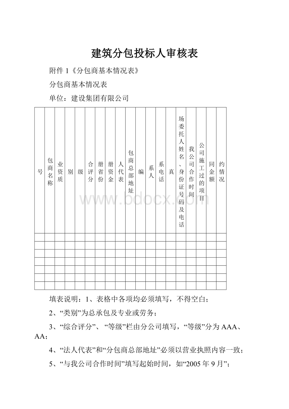 建筑分包投标人审核表.docx_第1页