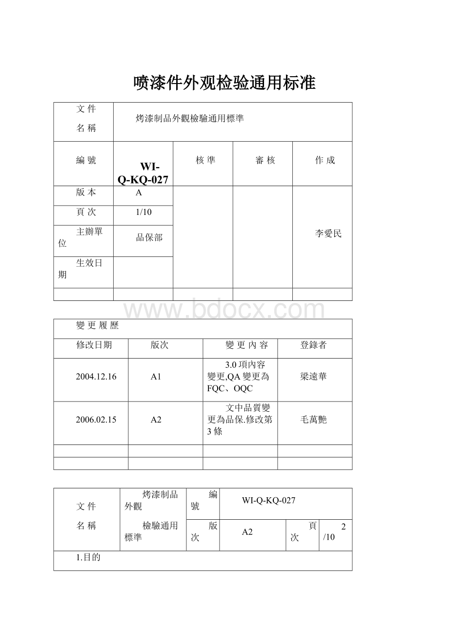 喷漆件外观检验通用标准.docx