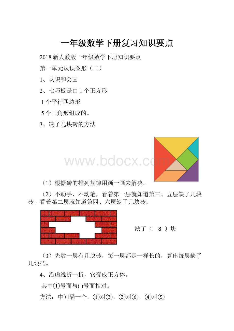 一年级数学下册复习知识要点.docx_第1页