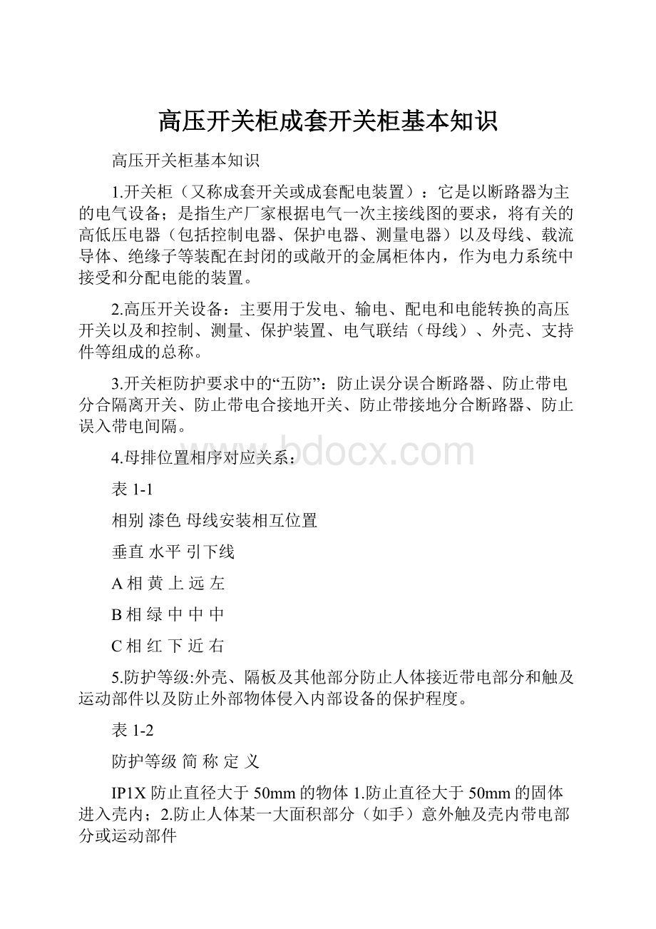 高压开关柜成套开关柜基本知识.docx