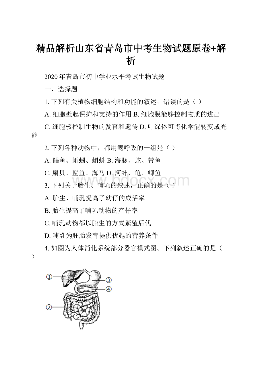 精品解析山东省青岛市中考生物试题原卷+解析.docx