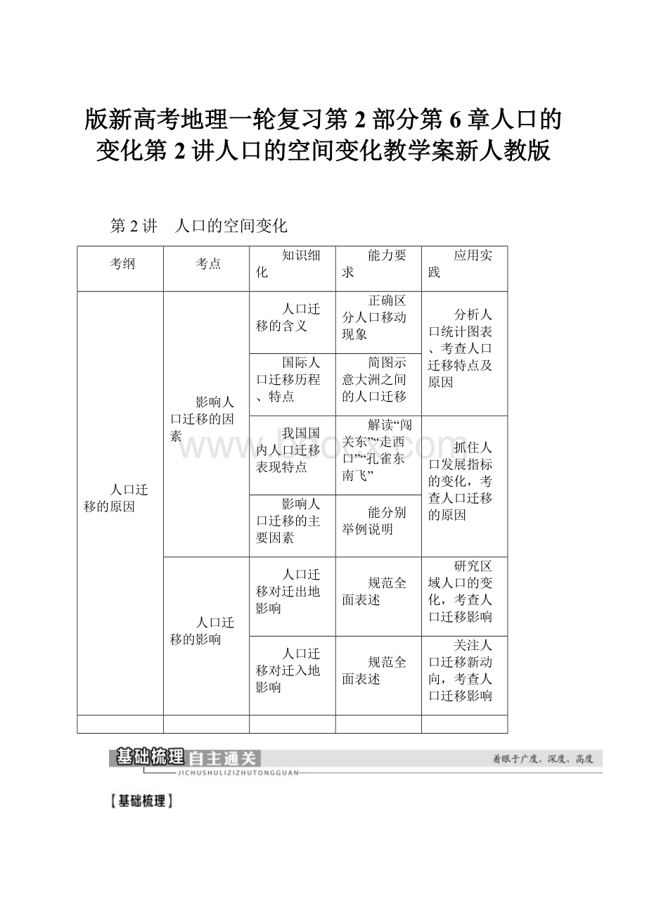 版新高考地理一轮复习第2部分第6章人口的变化第2讲人口的空间变化教学案新人教版.docx