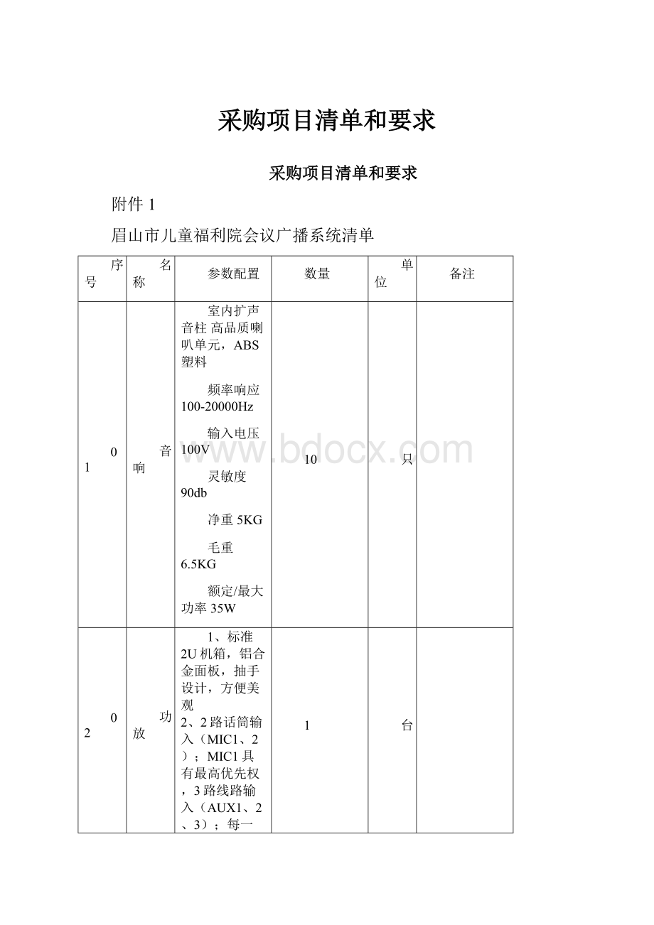 采购项目清单和要求.docx