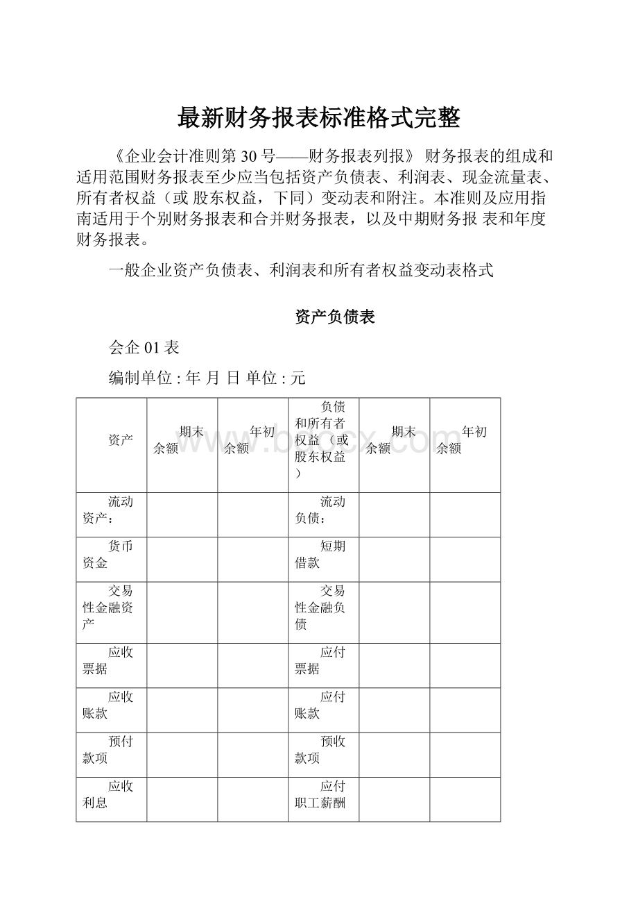 最新财务报表标准格式完整.docx