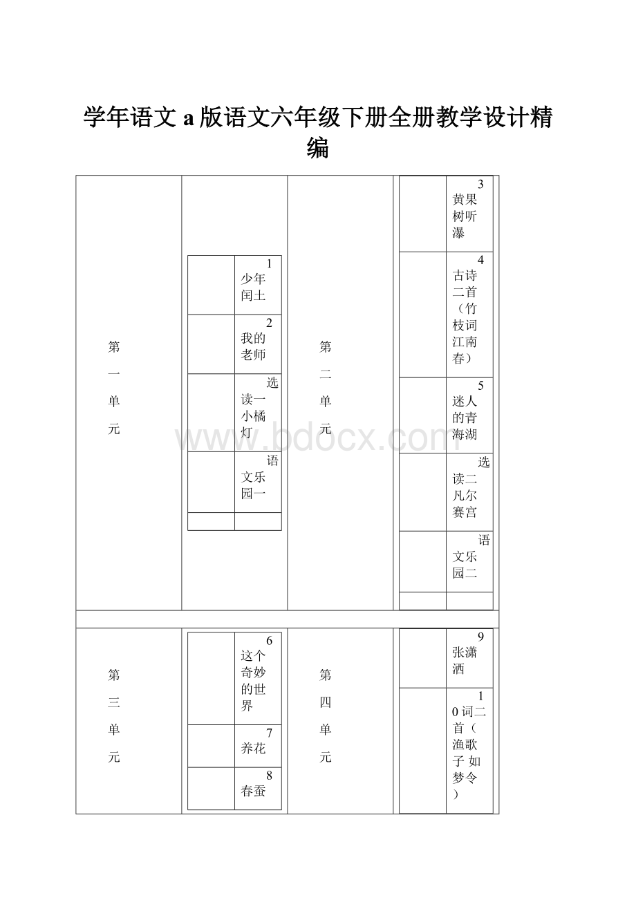 学年语文a版语文六年级下册全册教学设计精编.docx