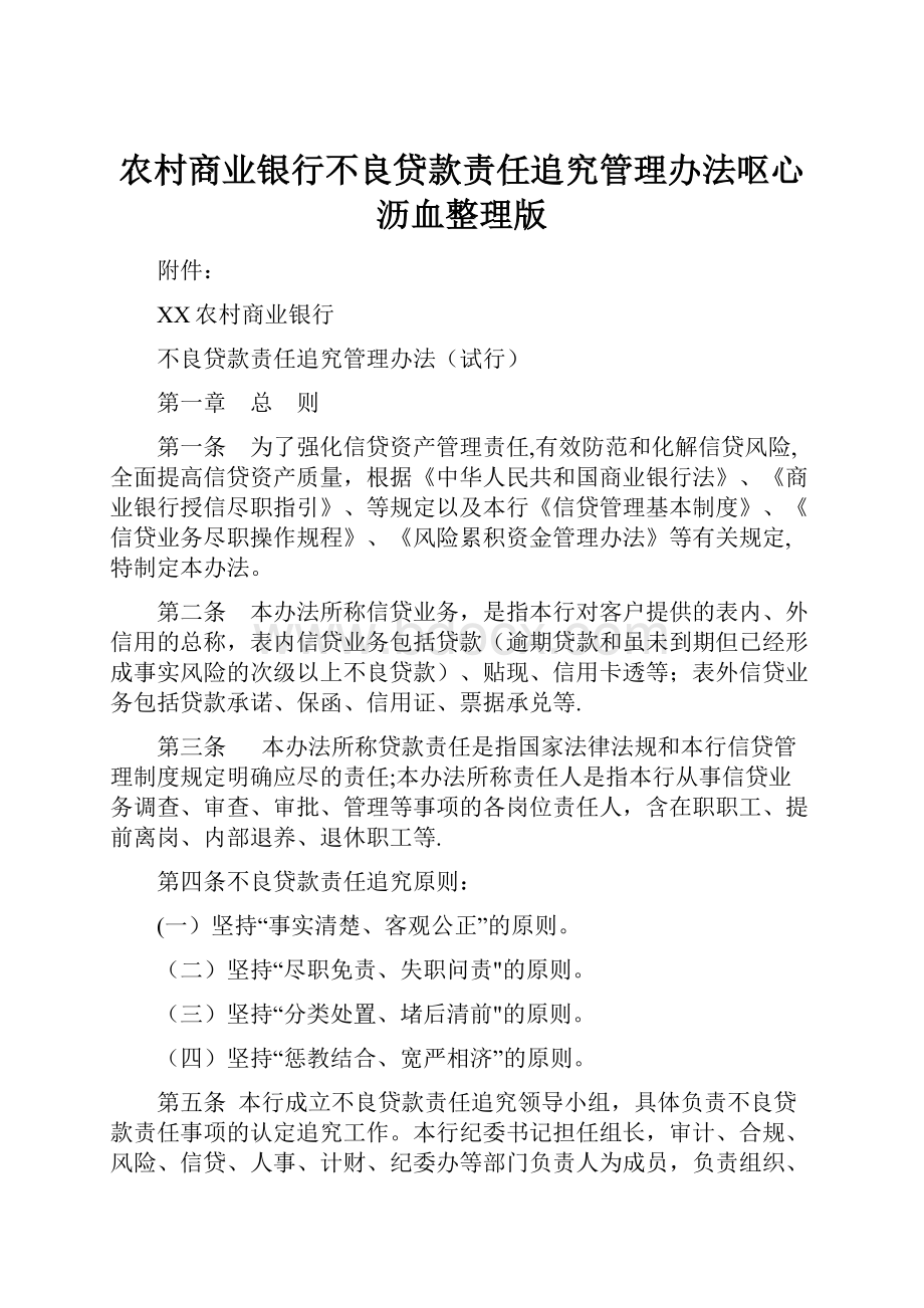 农村商业银行不良贷款责任追究管理办法呕心沥血整理版.docx