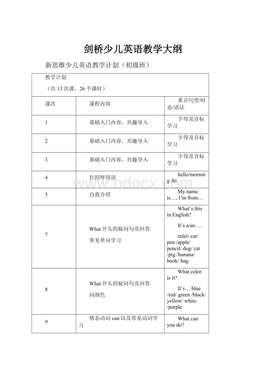 剑桥少儿英语教学大纲.docx