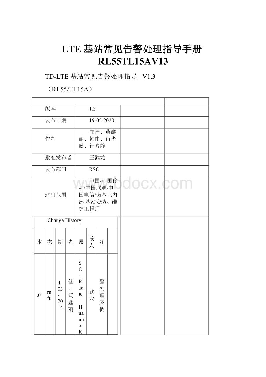 LTE基站常见告警处理指导手册RL55TL15AV13.docx