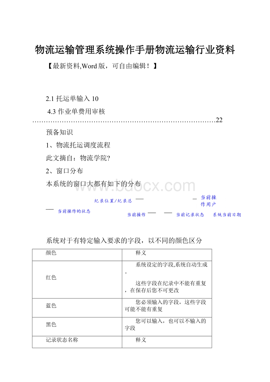 物流运输管理系统操作手册物流运输行业资料.docx_第1页