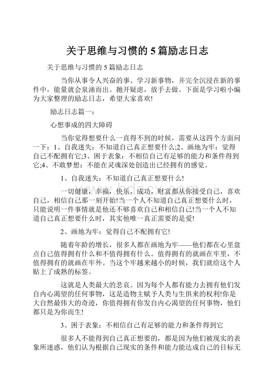 关于思维与习惯的5篇励志日志.docx