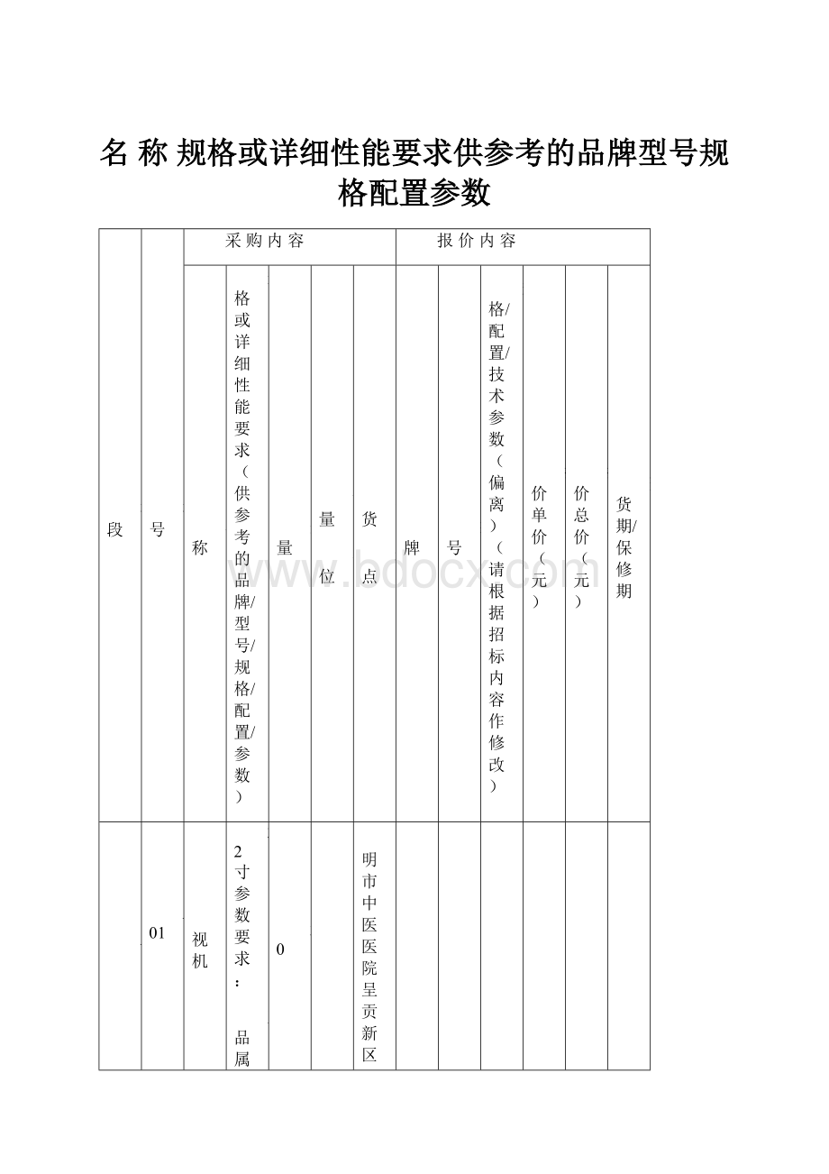 名 称 规格或详细性能要求供参考的品牌型号规格配置参数.docx