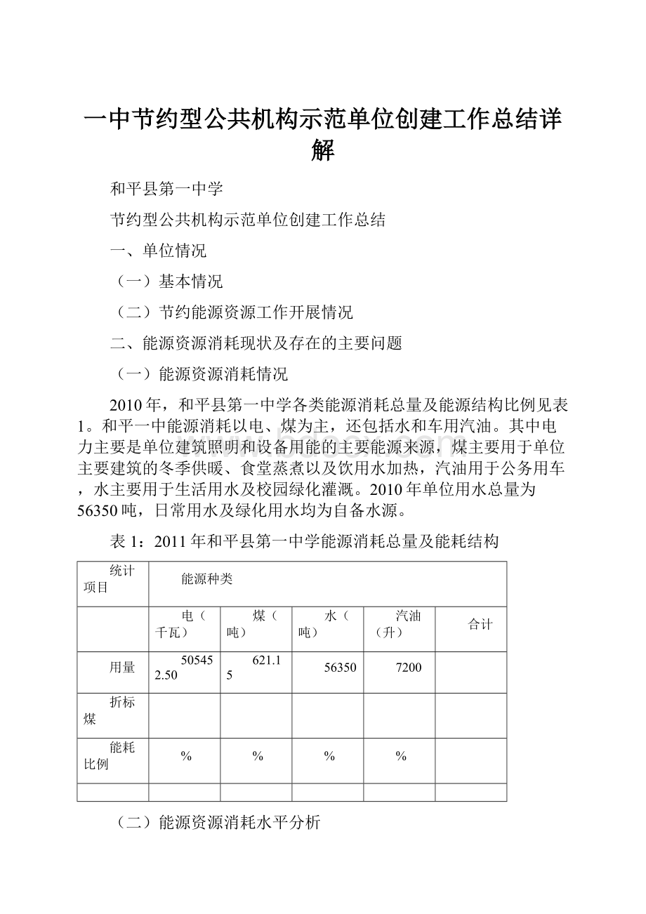 一中节约型公共机构示范单位创建工作总结详解.docx