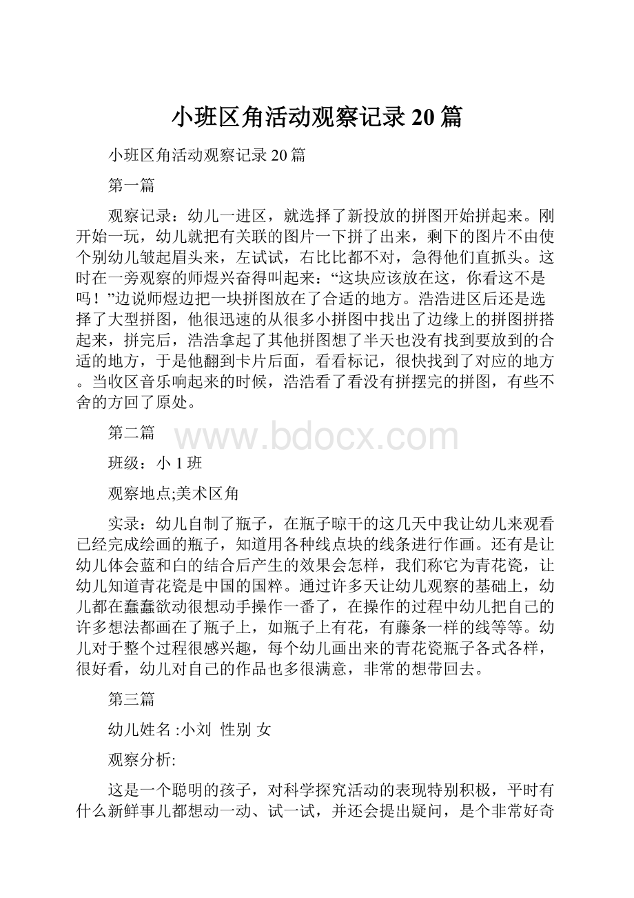 小班区角活动观察记录20篇.docx