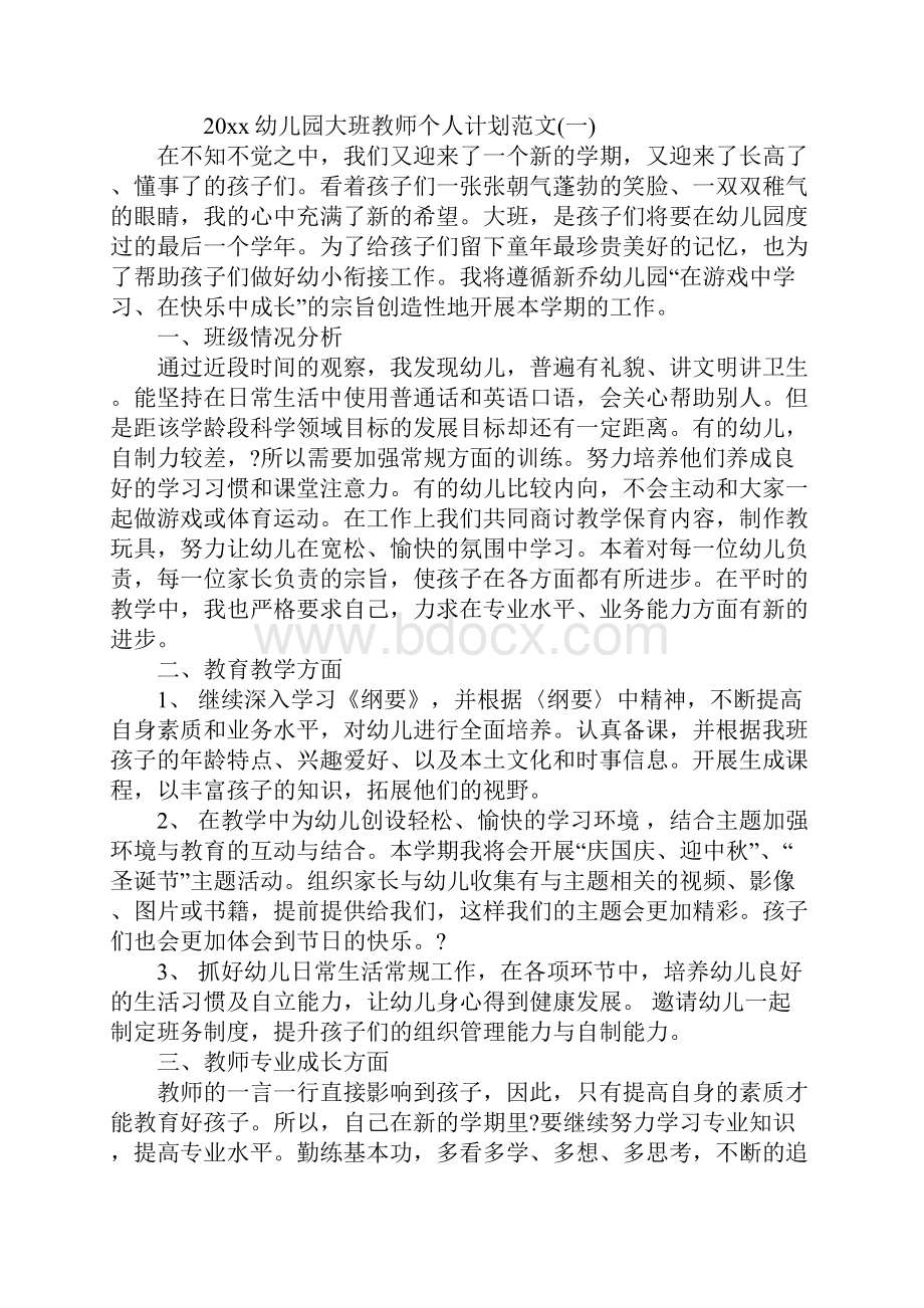 幼儿园大班教师个人计划范文通用版.docx_第2页