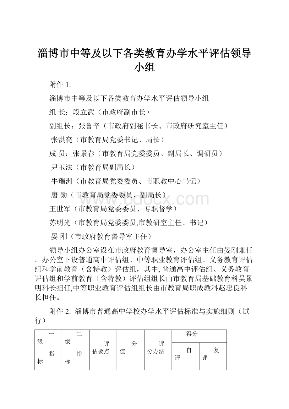 淄博市中等及以下各类教育办学水平评估领导小组.docx_第1页