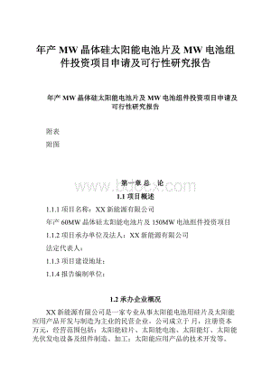 年产MW晶体硅太阳能电池片及MW电池组件投资项目申请及可行性研究报告.docx