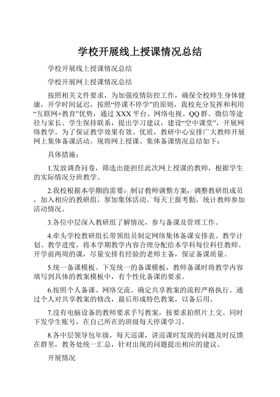 学校开展线上授课情况总结.docx