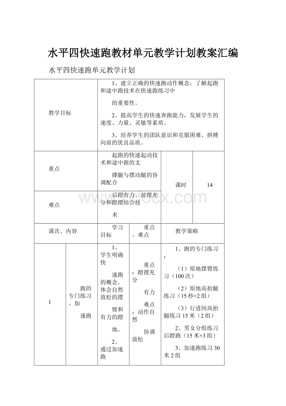 水平四快速跑教材单元教学计划教案汇编.docx_第1页