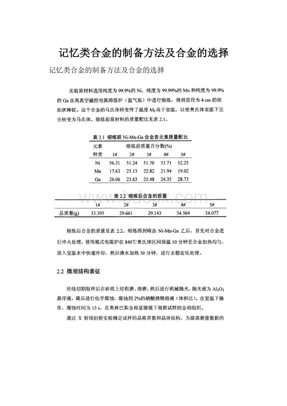 记忆类合金的制备方法及合金的选择.docx