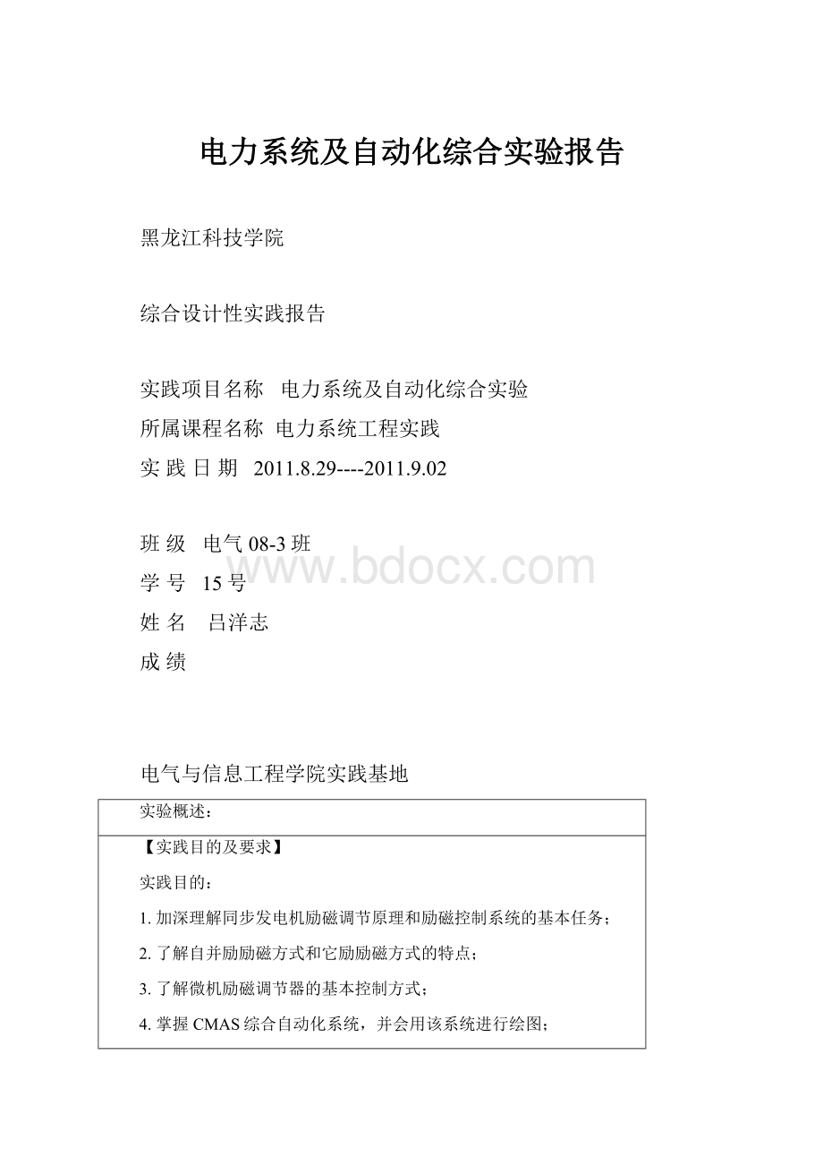 电力系统及自动化综合实验报告.docx