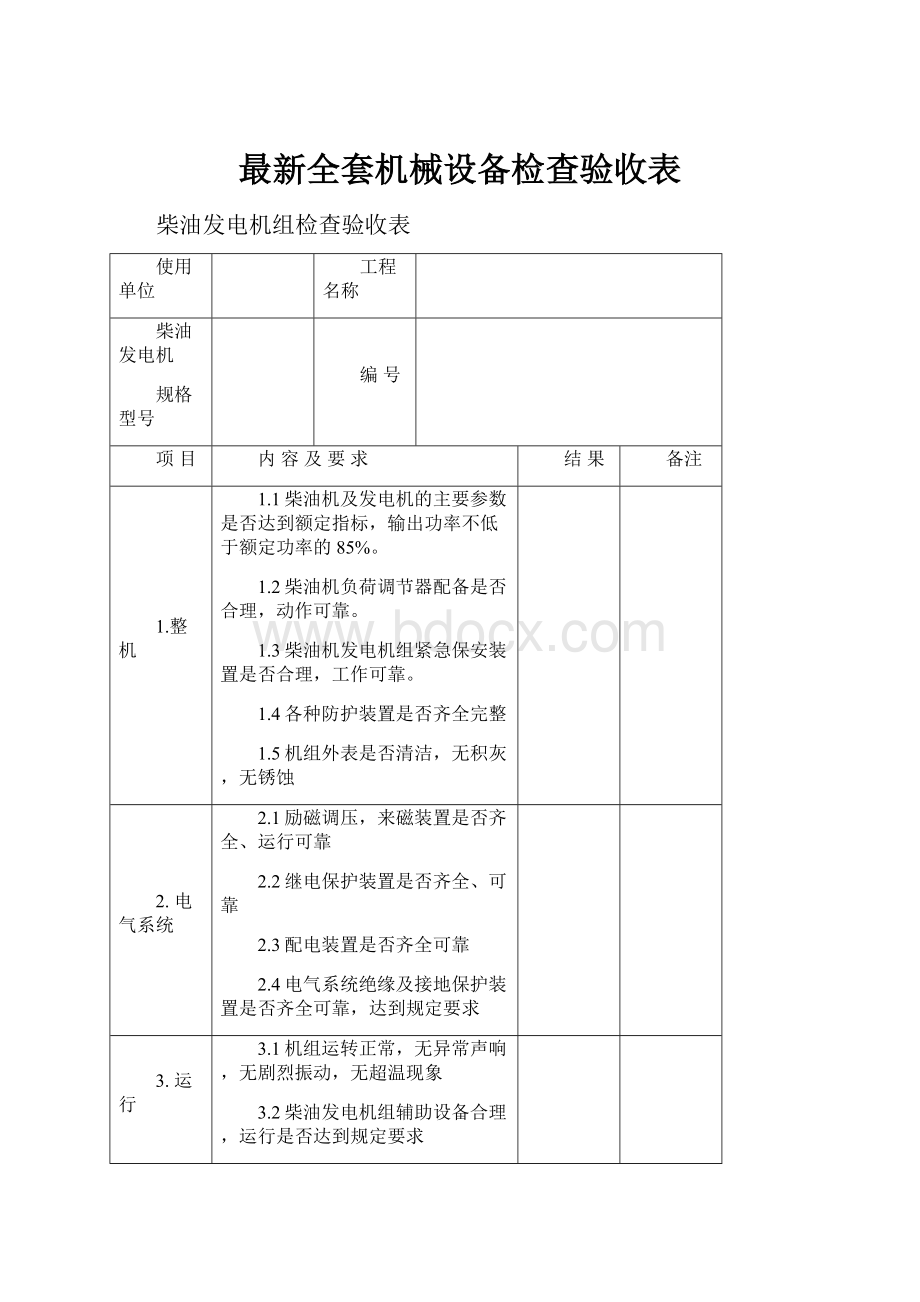 最新全套机械设备检查验收表.docx_第1页