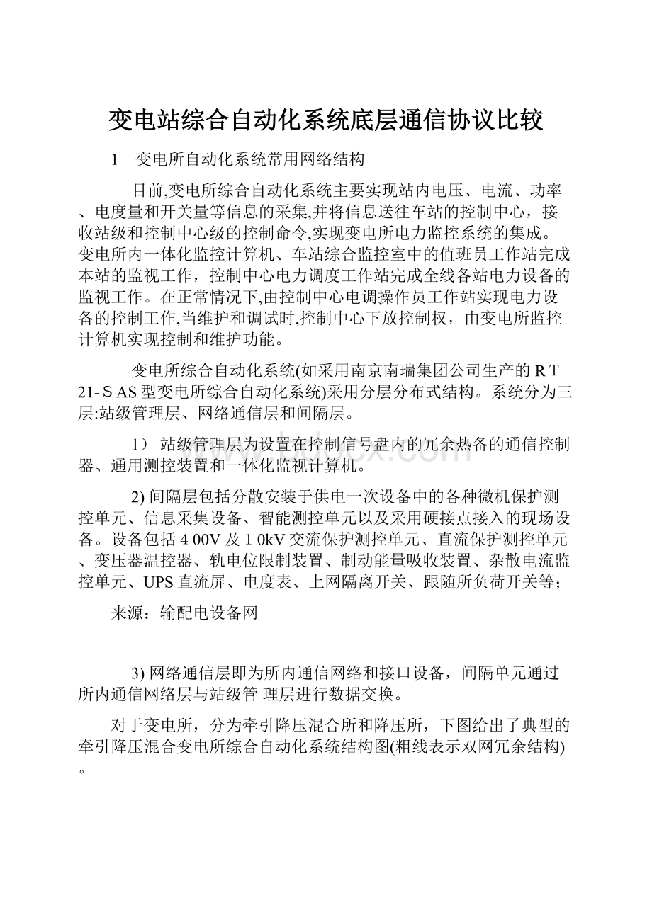 变电站综合自动化系统底层通信协议比较.docx