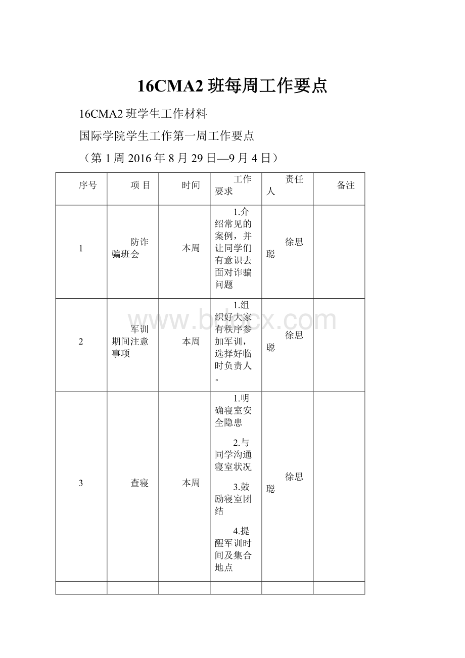 16CMA2班每周工作要点.docx