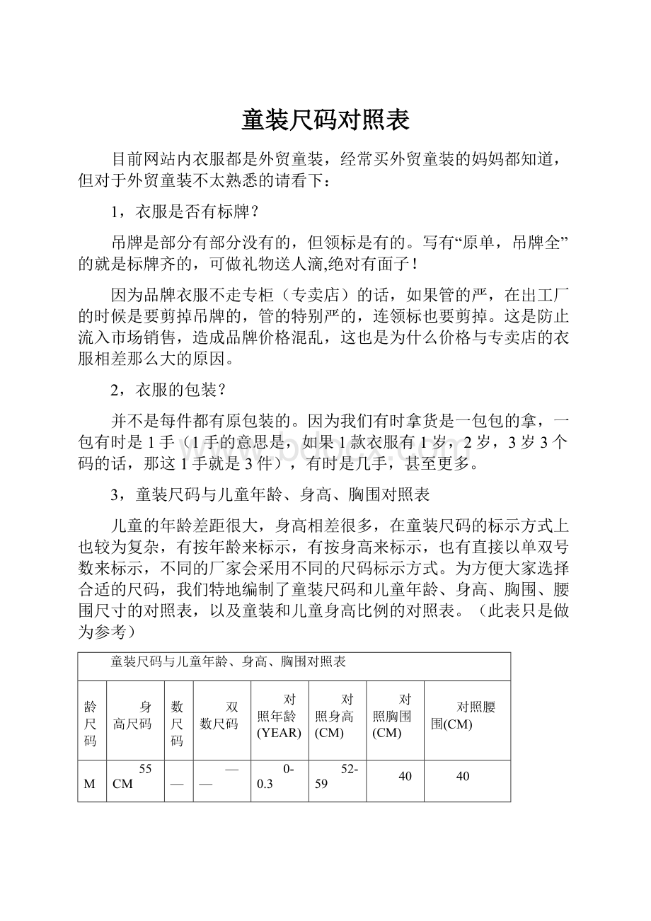 童装尺码对照表.docx