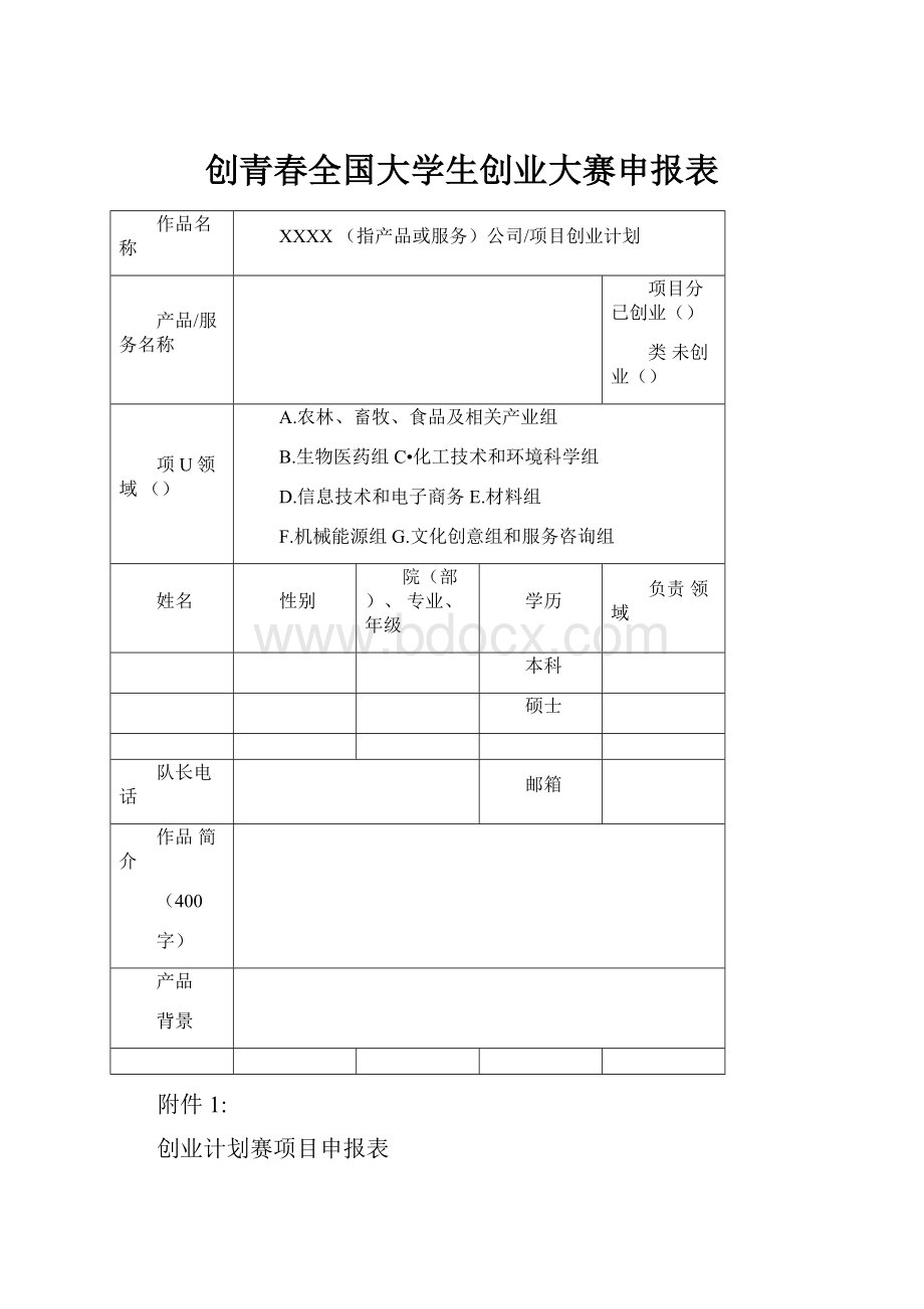 创青春全国大学生创业大赛申报表.docx