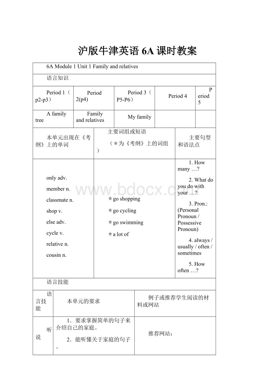 沪版牛津英语6A课时教案.docx