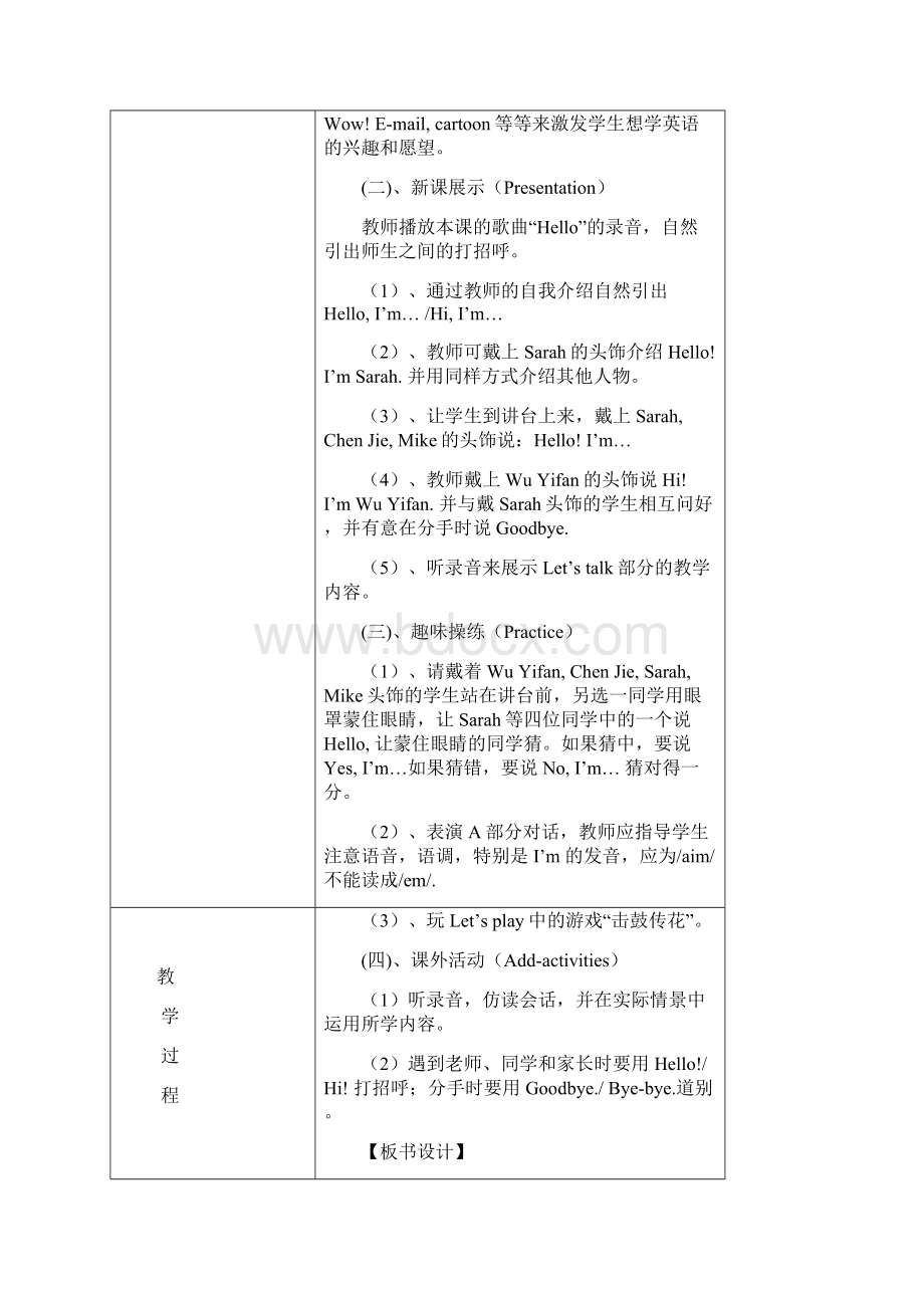 人教新版PEP英语三年级上册整册表格教案.docx_第2页