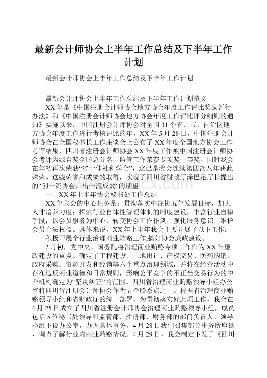 最新会计师协会上半年工作总结及下半年工作计划.docx