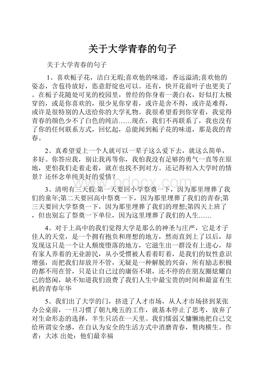 关于大学青春的句子.docx_第1页