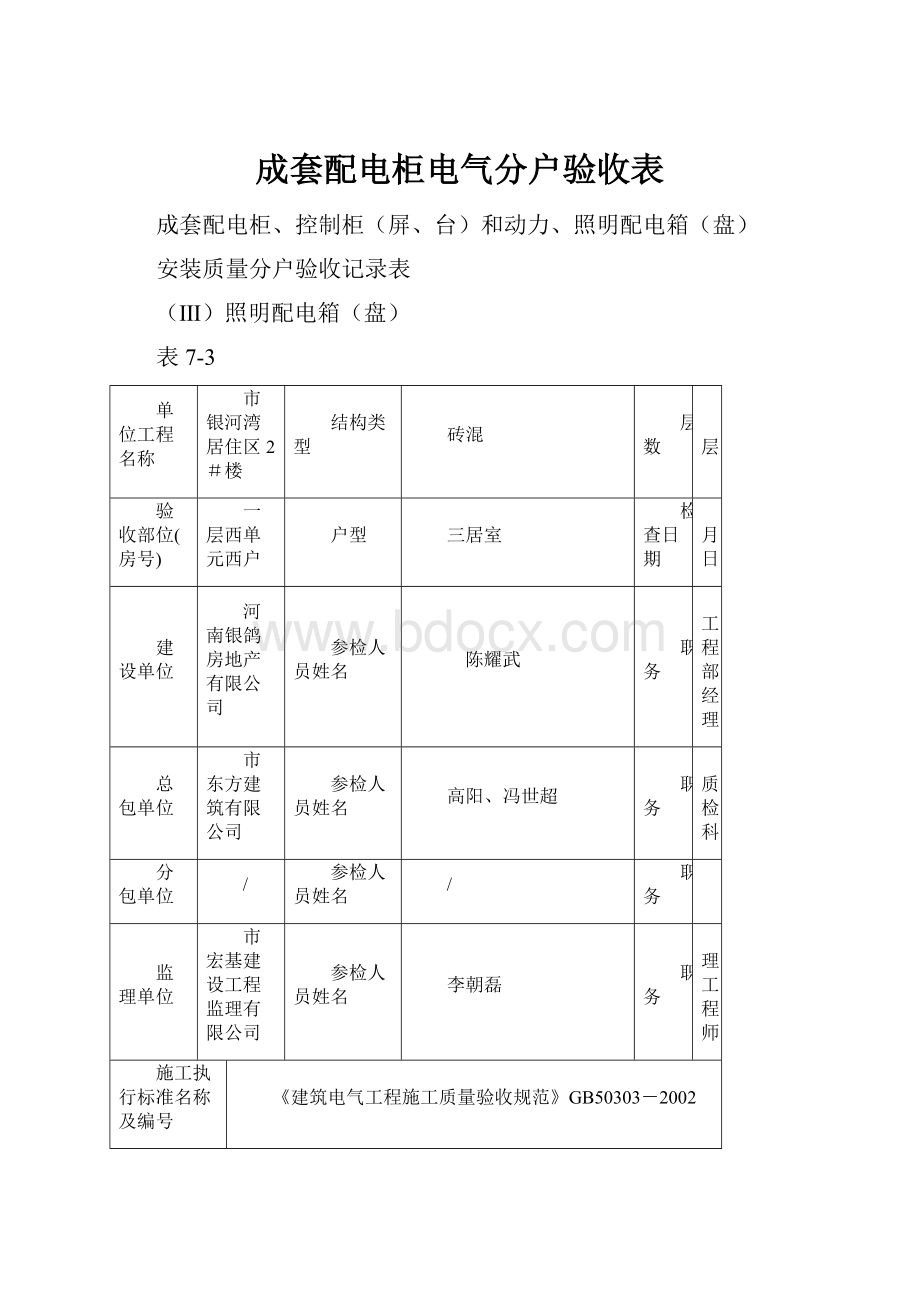 成套配电柜电气分户验收表.docx