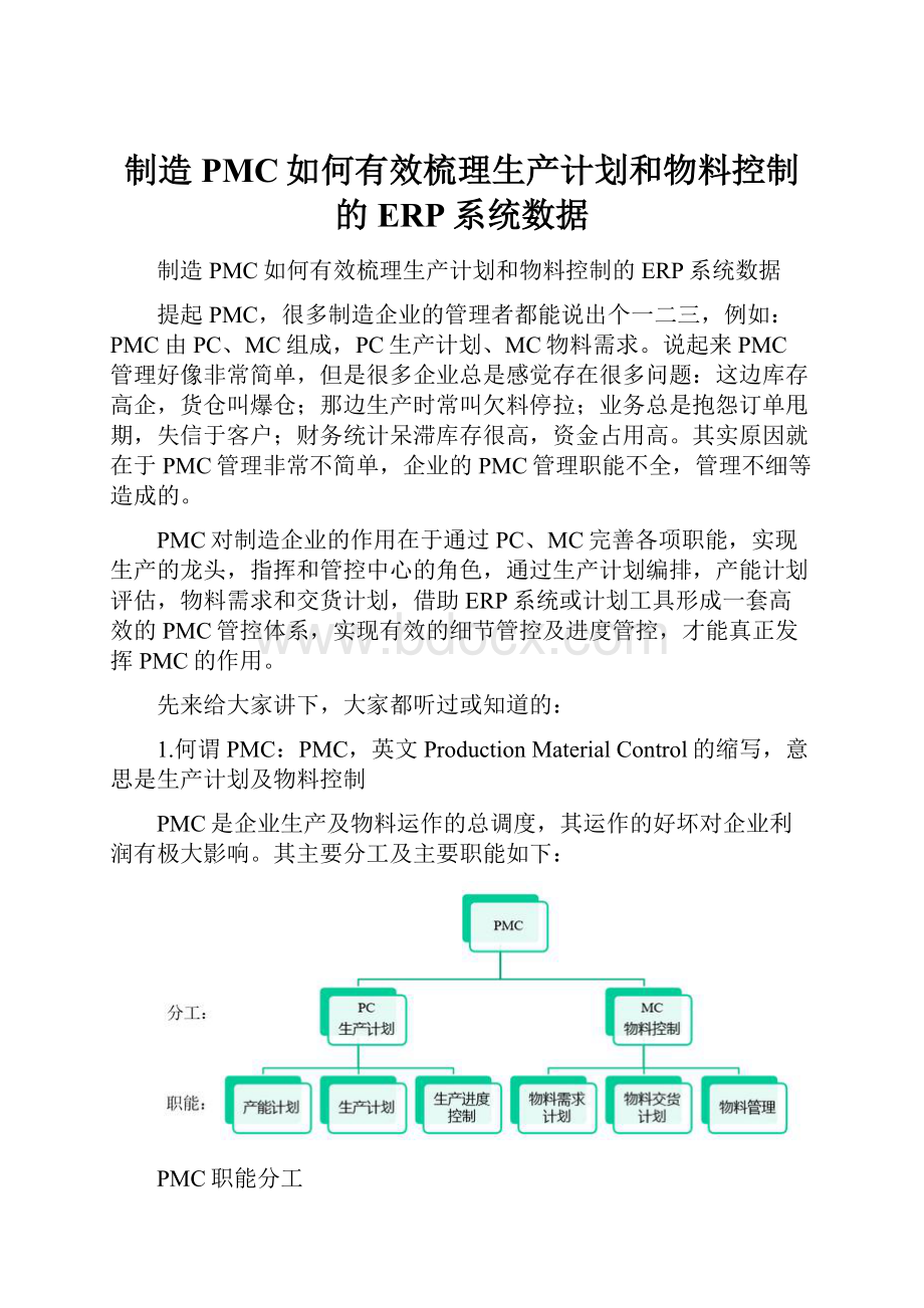 制造PMC如何有效梳理生产计划和物料控制的ERP系统数据.docx