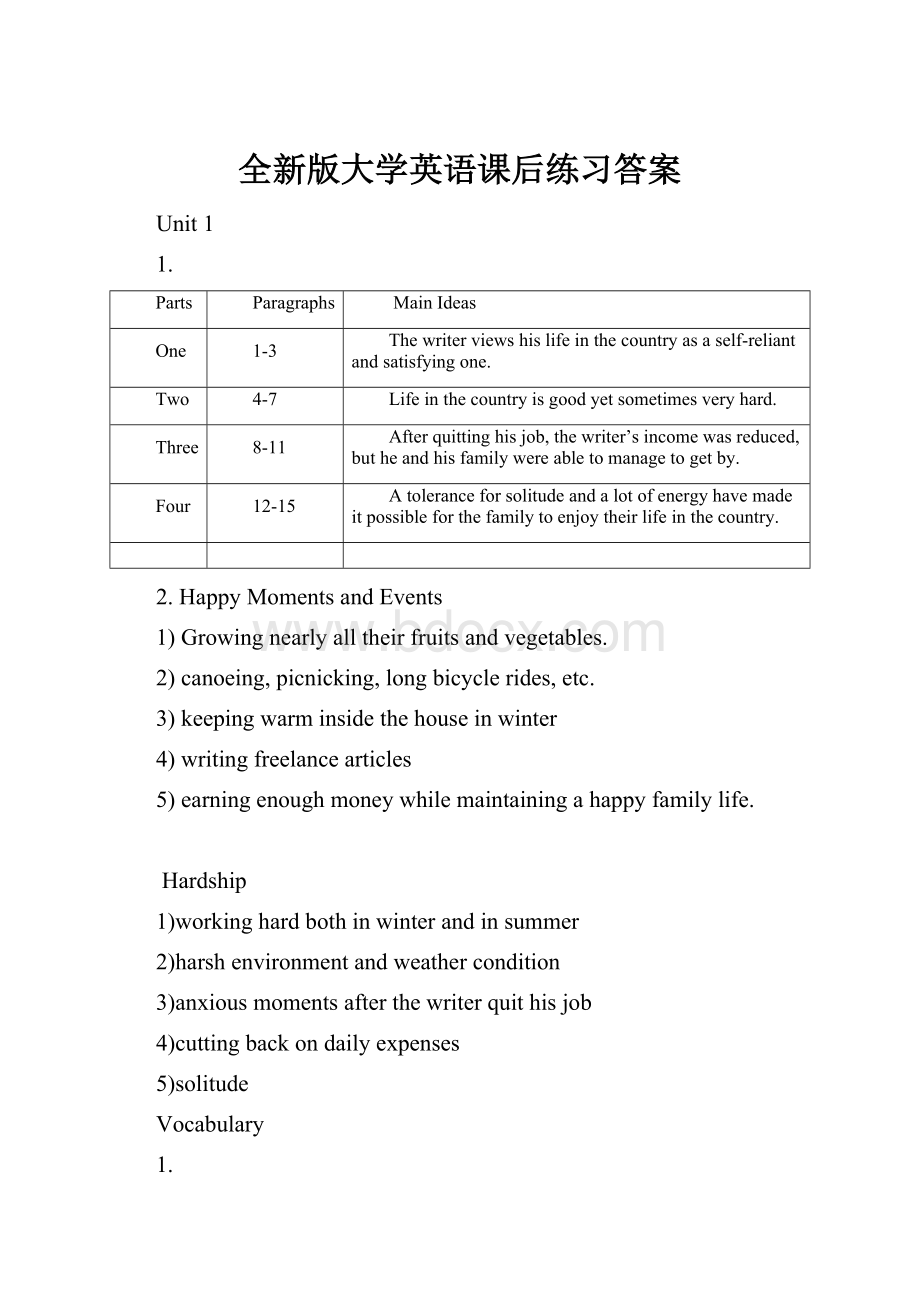 全新版大学英语课后练习答案.docx