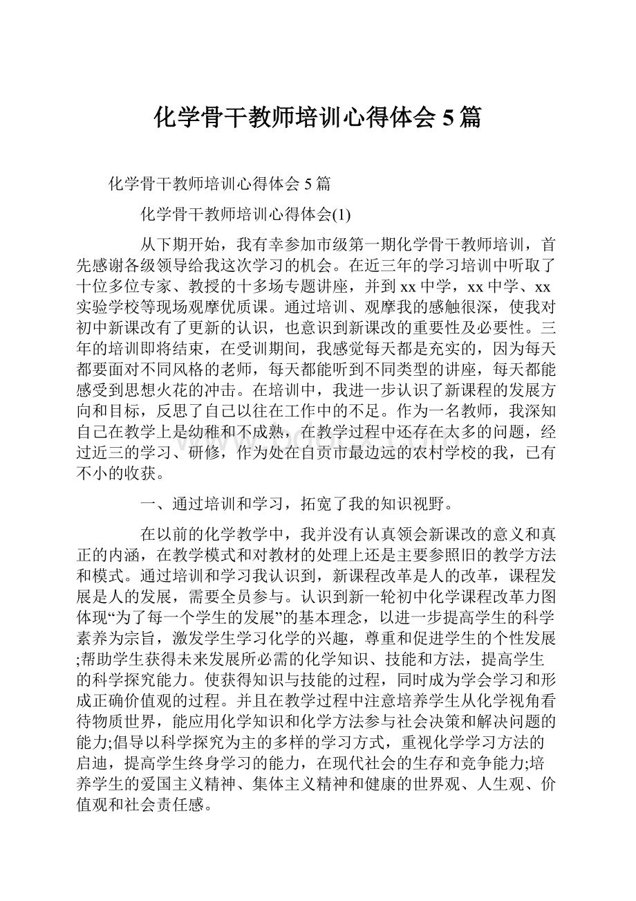 化学骨干教师培训心得体会5篇.docx