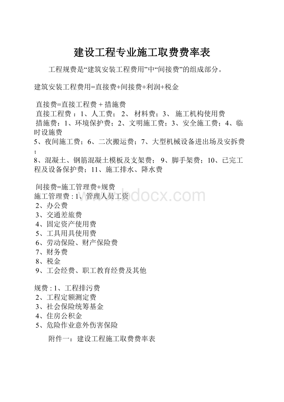 建设工程专业施工取费费率表.docx