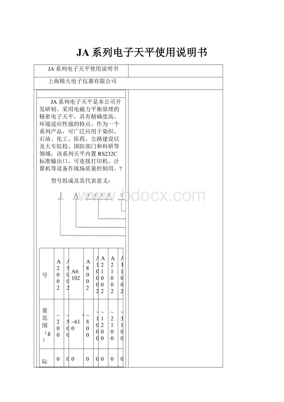 JA系列电子天平使用说明书.docx