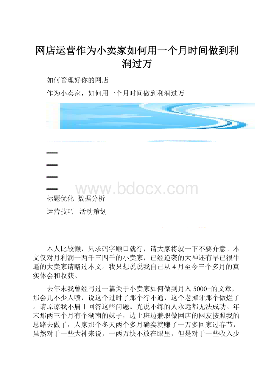 网店运营作为小卖家如何用一个月时间做到利润过万.docx