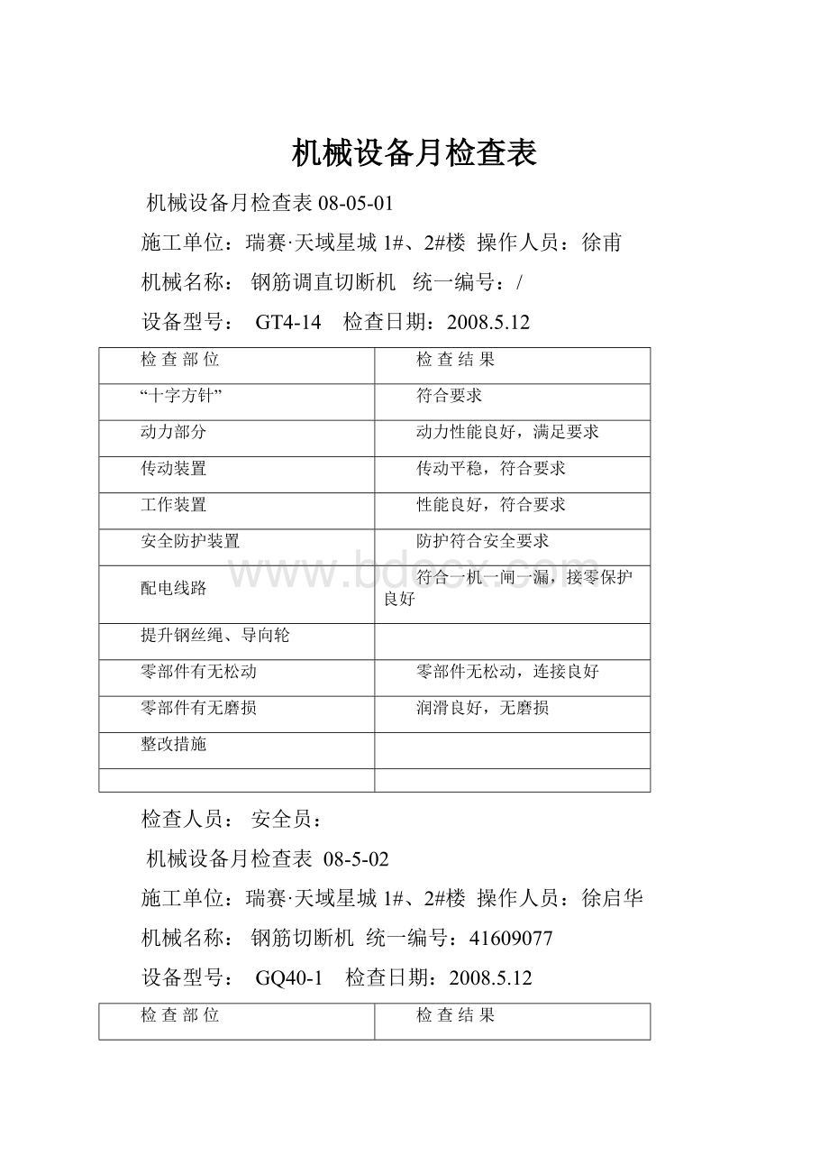 机械设备月检查表.docx_第1页