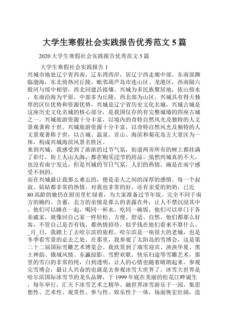 大学生寒假社会实践报告优秀范文5篇.docx_第1页