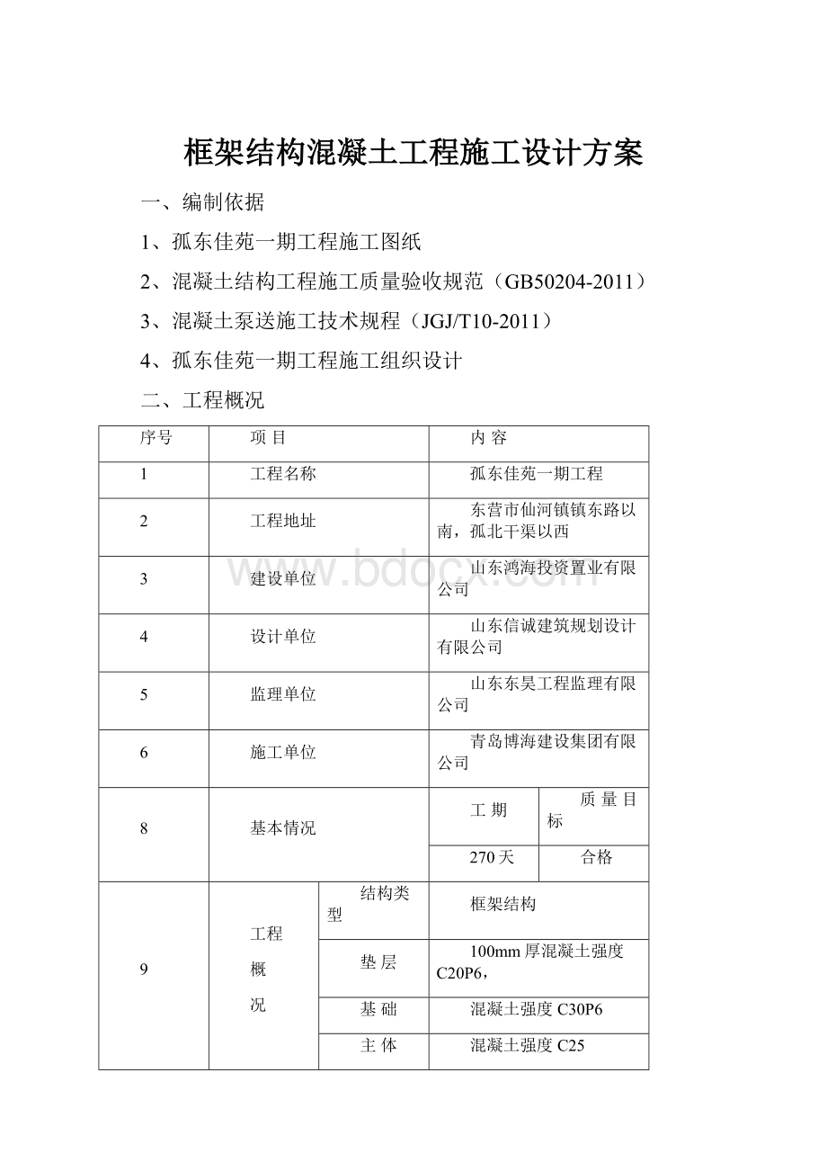 框架结构混凝土工程施工设计方案.docx_第1页