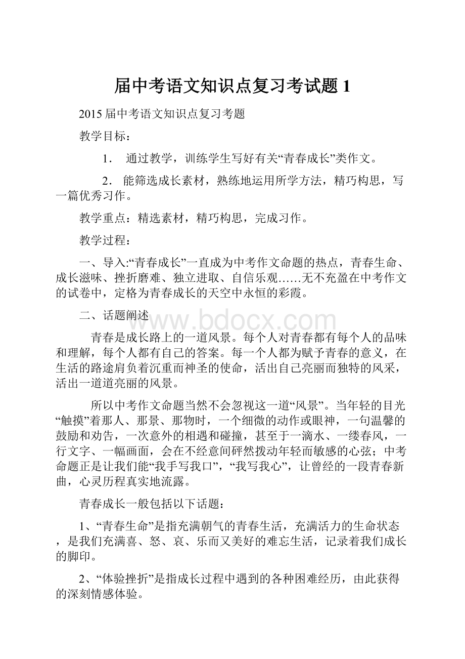 届中考语文知识点复习考试题1.docx