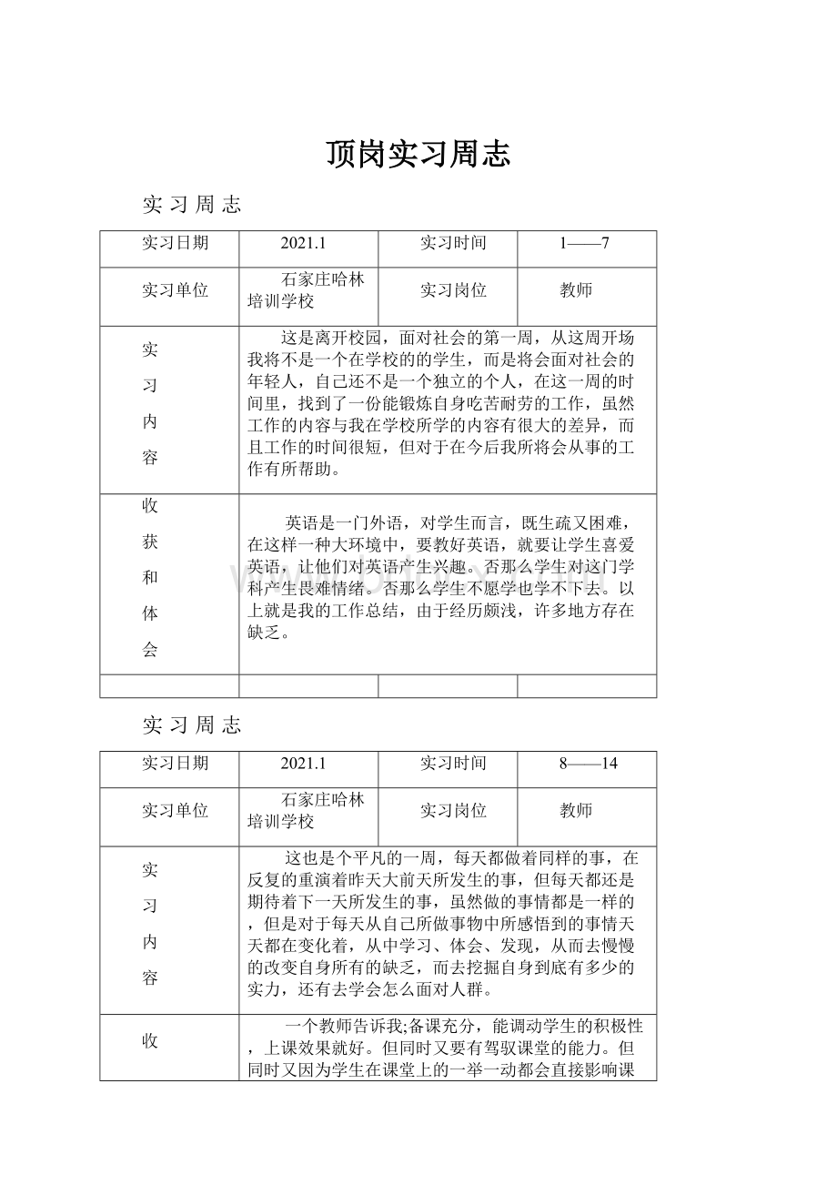 顶岗实习周志.docx_第1页