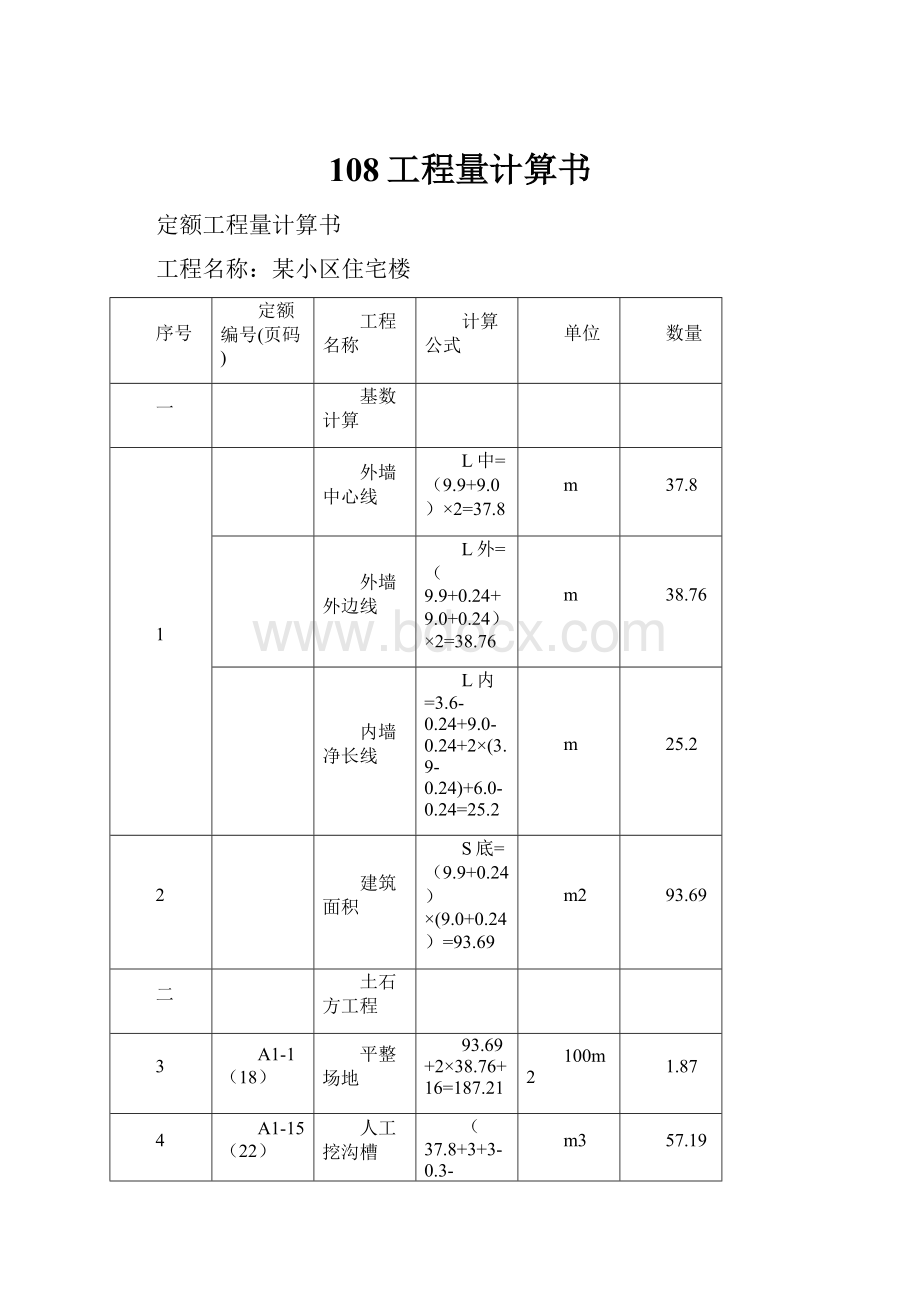 108工程量计算书.docx_第1页