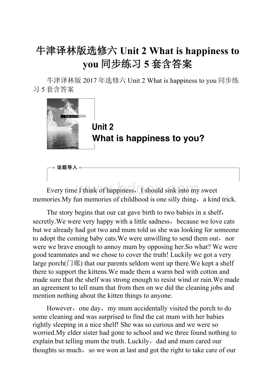 牛津译林版选修六 Unit 2 What is happiness to you同步练习5套含答案.docx