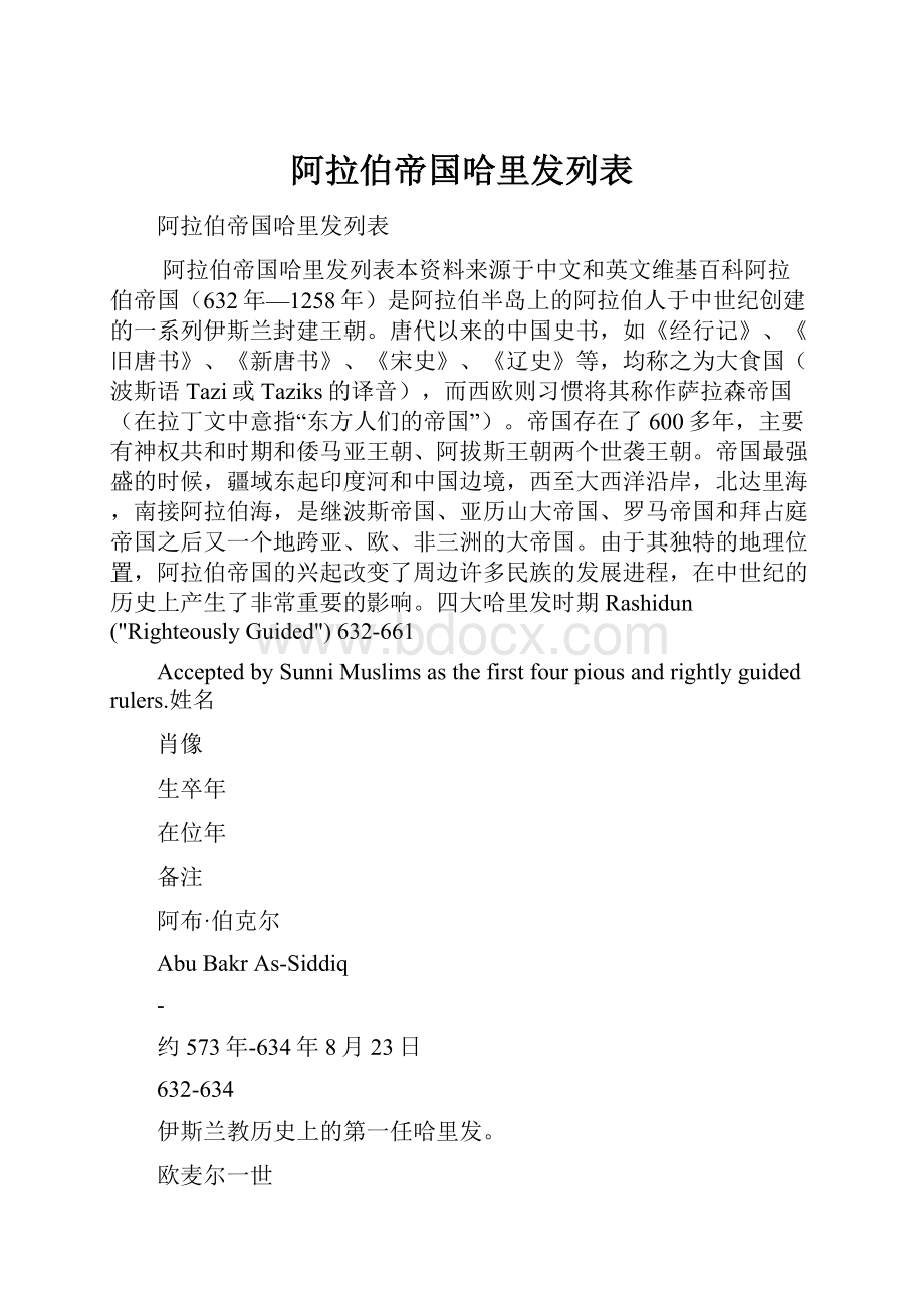 阿拉伯帝国哈里发列表.docx_第1页